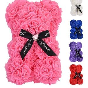 Pink Rose Teddy Bear with Bow